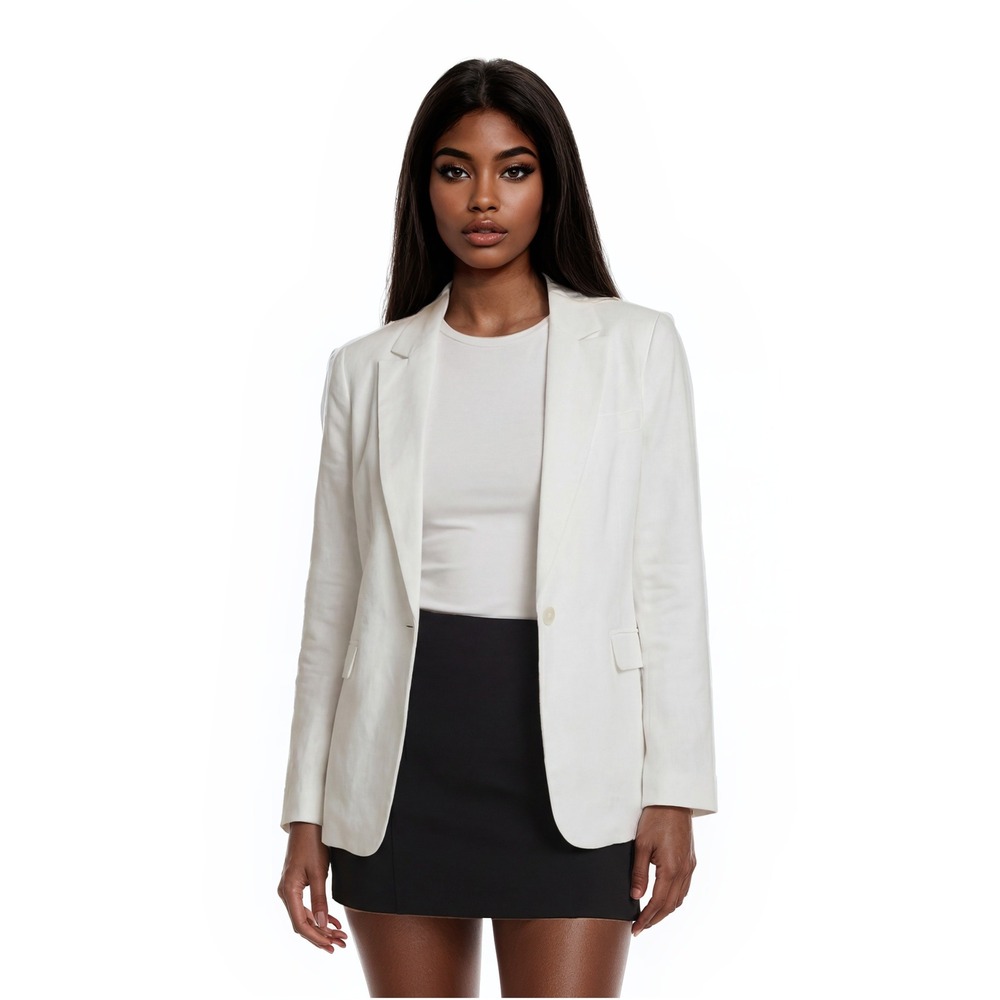 Talbots White Blazer Women's Size 12 Single Button Notched-Lapel Jacket